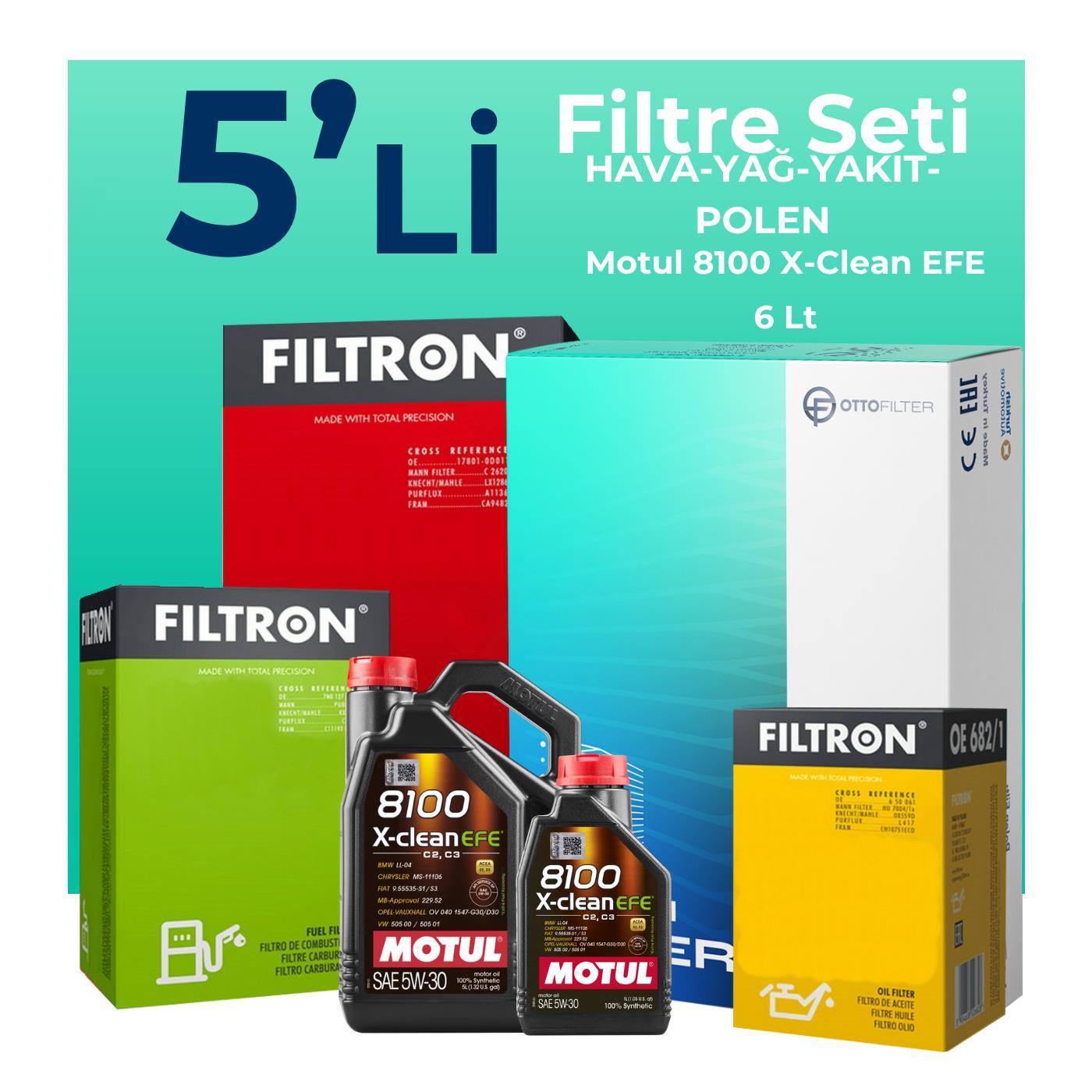 Filtron Toyota Rav 4 2.0 Dizel Filtre Bakım Seti Motul Motor Yağlı (2012-2015) 5 Li